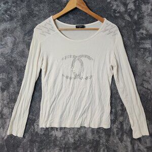 CHANEL Long Sleeve Shirt Top Size XL White Womens France Cotton Logo Embellish